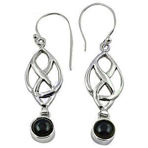 925 <b>Sterling</b> <b>Silver</b> Trendy Celtic Knot <b>Stud</b> <b>Earrings</b> with Black Onyx Diamond Ruby Pearl for Wedding Engagement or Party" - Product Image 3