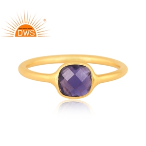 Anillo apilable de piedras preciosas de iolita natural chapada en oro de 18 quilates de plata de ley de la mejor calidad, fabricante de joyería fina Demi - Product Image 3