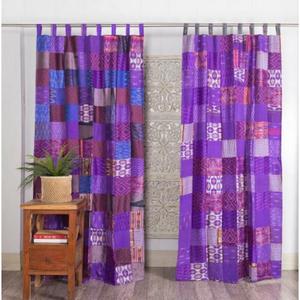 Indian Bohemian Hippie Handmade Window <b>Curtains</b> Old <b>Silk</b> Sari Patchwork Decor for Home Farmhouse Wedding Theme Colour Scheme - Product Image 2