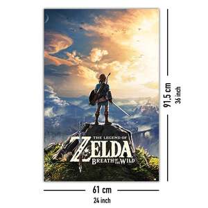 Modern Style the Legend of Zelda Breath of the Wild Sunset Poster on <b>Canvas</b> Black Frame for <b>Wall</b> Use - Product Image 4