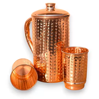 Carafe à eau en cuivre martelé de qualité supérieure avec 2 gobelets, style classique, écologique, avec poignée et couvercle, logo personnalisé, pour fêtes, en stock, Crescent