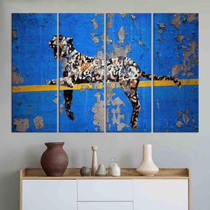 Tableau sur toile imprimé avec un graffiti de léopard de Banksy, décor moderne, lot de 4 toiles - Product Image 1