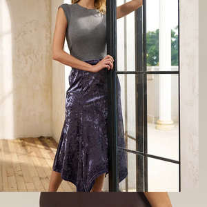 Robe de bal pour femmes personnalisée jupe mi-longue de haute qualité été printemps automne solide brillant paillettes velours volants taille naturelle - Product Image 2