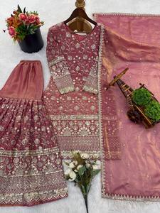 Ensemble de costume Sharara en soie GMY pure, broderie lourde, travail de séquence, prêt à porter - Product Image 6
