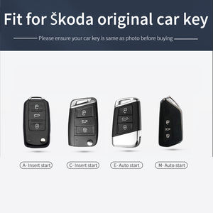 جراب غطاء مفتاح السيارة عن بعد من سبائك الزنك والجلد لـ Skoda Kodiaq Superb A7 وVolkswagen Passat B8 وMagotan الذكية بدون مفاتيح - Product Image 2