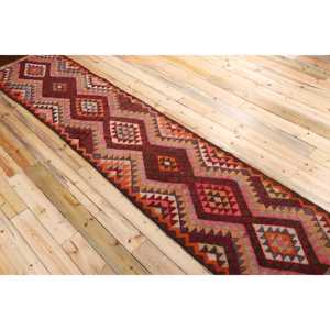 พรมตุรกีขนาด 2.7x13 ฟุต, พรมคิลิมวินเทจ, พรมเปอร์เซียสีแดงทำจากขนสัตว์ - Product Image 4