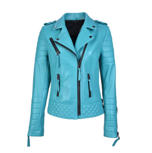 Chaqueta de cuero para mujer, chaqueta de motociclista de cuero genuino para mujer - Product Image 5