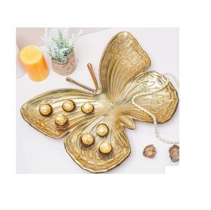 Tableware Decoration Golden Finished Serving <b>Butterfly</b> Metal Tray Usage Top Selling Product Custom Shape Sweet Serving Tray - Product Image 1