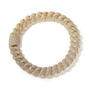 Hip Hop VVS Moissanite Hip Hop 15mm Corte redondo Diamante Oro amarillo Pulsera de eslabones cubanos para hombres Plata de Ley 925 - Product Image 1