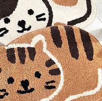 Tapis de salle de bain 100 % coton tufté à la main, motif chat souriant mignon, doux, absorbant l'eau, décoration intérieure personnalisable, vente chaude