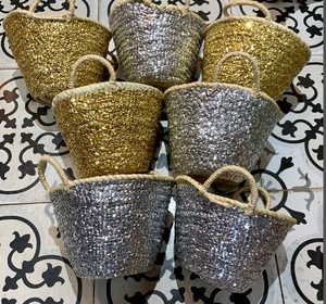 Moroccan Straw Basket <b>Bag</b>, <b>Sequin</b> Straw Basket - Product Image 1