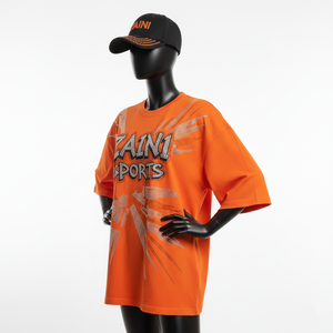 เสื้อยืดทรงบ็อกซี่สำหรับผู้หญิง ผ้าคอตตอนพรีเมียม 200 GSM เนื้อนุ่ม ระบายอากาศดี สีส้ม ประดับคริสตัลแบบ Hotfix  โลโก้สั่งทำได้ สไตล์สตรีทแวร์ เสื้อยืดผ้าฝ้ายสำหรับผู้หญิง - Product Image 4