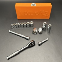 Jeu de douilles à chocs métriques industrielles OEM personnalisées de 16 pièces avec embout carré de 3/8'', poignée à cliquet à roue dentée et mallette de rangement pour bricolage