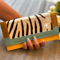 Dompet wanita kulit bulu motif hewan daur ulang buatan tangan asli dompet multifungsi warna pelangi gemuk bergaya dompet tempat kartu ATM