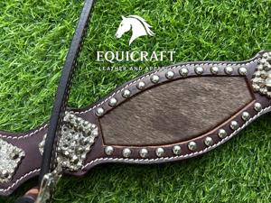 Ensemble de tête et de collier de poitrail en cuir véritable de qualité supérieure, personnalisable, avec un design perlé, pour l'équitation western, l'équitation de spectacle, l'équipement équestre - Product Image 5