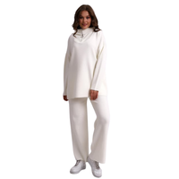 Ensemble de survêtement deux pièces en tricot pour femme Ensemble pull et pantalon surdimensionnés à col roulé uni de haute qualité Tricots texturés doux