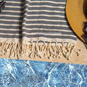 "Fábrica de toallas de playa de algodón turco con logotipo personalizado-Rayas lavado a la piedra suave ligero a granel Vintage" - Product Image 5