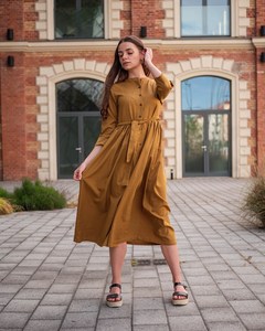 Vestido Bohemio Sofia de Algodón con Botones, Casual, para Ocasiones Especiales, Color Marrón Toffee, para Verano - Product Image 1