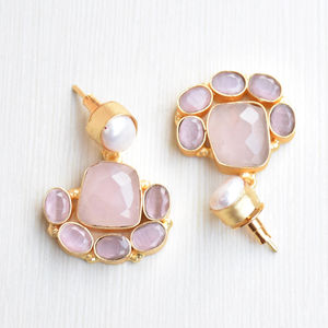 Aretes de Aro de Latón al por Mayor, Aretes de Piedra Natural Orgánica, Acabado Chapado en Oro de 18K, Diseño Boho Chic, Listos para Enviar al por Mayor - Product Image 6