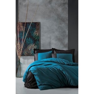 Parure de lit en satin de coton pour lit King ou Twin, motif floral uni, technique tissée, couleur pétrole-noir, pour la maison, le lit, les mariages, les hôpitaux, comprenant 4 pièces - Product Image 1