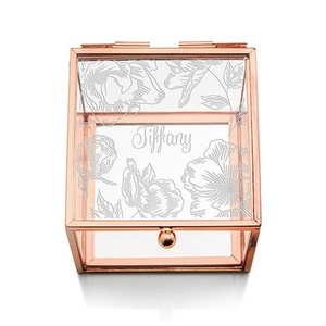 Le plus récent organisateur de bijoux de boîte de bague en verre de forme de dés fait avec le cadre polonais d'or de verre et de métal pour les fiançailles de mariage d'anniversaire - Product Image 3