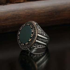 925 Silver Traditional Motif Green Onyx Stone <b>Ring</b> Turkish Handmade <b>Men</b> <b>Ring</b> Turkish Wholesales Silver Jewelry - Product Image 2