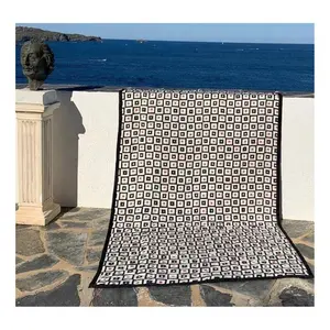 黑白几何图案边框厚机织棉织物吸水不收缩高品质洗涤剂安全GOTS沙滩巾