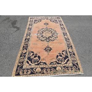 Tapis Oriental Orange Vintage Turc 4.7 X 8.2ft Laine Grande Surface Salon Tapis Latex Support Patchwork pour Couloir Rectangle - Product Image 1