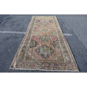 Alfombra turca Vintage de 4 pies, 9x12 pies, 3 pulgadas, Alfombra de lana tejida plana roja y Beige con respaldo de látex para decoraciones de sala de estar - Product Image 1