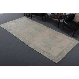 Alfombra de lana clásica Beige azul de 5,1x11,2 pies con respaldo de látex, área grande turca de retazos para adolescentes para pasillo, habitaciones rectangulares - Product Image 2