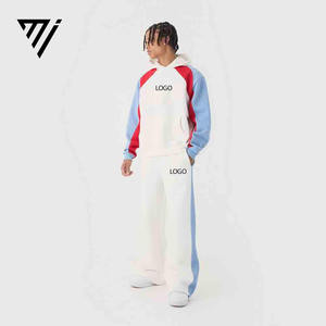 ชุดวอร์มแบบมีฮู้ดทรงบ็อกซี่ 2 ชิ้น ระบายอากาศได้ดี สกรีนโลโก้ OEM ได้  ชุดเสื้อฮู้ดและกางเกงขายาวทรงกว้าง สีตัดต่อ - Product Image 1