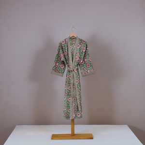 Kimono de seda blanca ligera, bata de satén, estampado Floral azul, cuello con borde a rayas, puños, cinturón suave para vacaciones de verano para mujer en 2025 - Product Image 2