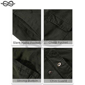 Chaqueta de algodón de primavera para hombre, abrigo de campo de lona ligero informal, múltiples bolsillos, puños ajustables, cuello levantado, cremallera completa en la parte delantera - Product Image 6