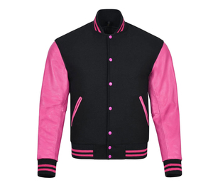 2026 venta al por mayor mujeres Chenille bordado Rosa College Varsity chaquetas equipo nuevo personalizado cuero mangas Varsity chaqueta - Product Image 1