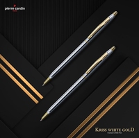 Cadeaux promotionnels de luxe de haute qualité, stylo à bille Pierre Cardin Paris Kriss, or blanc, acier, encre bleue, pointe de 0,7 mm, remplaçable