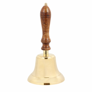Campana de mano de latón pulido brillante liso con mangos de madera Campana de mano de latón personalizada hecha en la India - Product Image 6