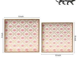 Ensemble de plateau de service rond à café imprimé de motifs de fleurs Décorations de table en bois MDF avec poignée de f s international - Product Image 3