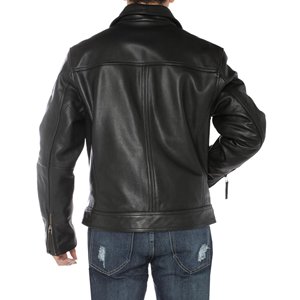 Veste d'hiver en cuir noir pour hommes, Logo brodé personnalisé OEM, prix de gros, veste en cuir noir pour hommes - Product Image 5