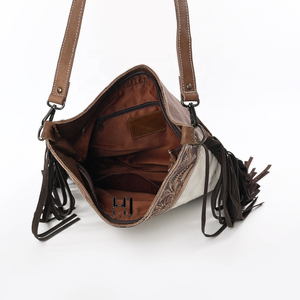 Sac bandoulière hobo vintage en cuir de vachette véritable pour femme – Style western avec franges en daim et design gravé - Product Image 4