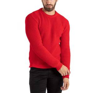 Los mejores suéteres de manga larga cálidos de invierno de punto transpirable de Color rojo sólido con cuello redondo para hombres - Product Image 2