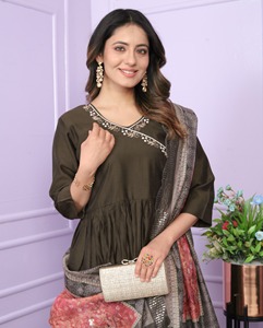 ชุดผ้าไหมเทียม anarkali kurti งานแฮนด์เมดจากนักออกแบบล่าสุด - Product Image 4