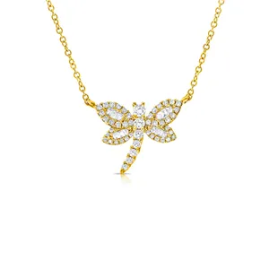 최고의 거래 실제 라운드 다이아몬드 잠자리 목걸이 최신 디자인 14k 솔리드 골드 다이아몬드 목걸이 판매