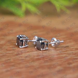<b>Black</b> Round Moissanite Diamond <b>Studded</b> Design for Women <b>Earrings</b> Pair Fashion 925 Sterling Silver for Women Anniversary Gift - Product Image 5