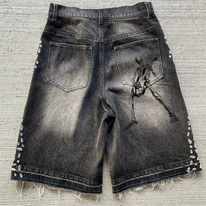 Jorts en détresse avec strass robustes exquis pour l'été Streetwear Shorts en jean sur mesure pour hommes Shorts en jean baggy personnalisés - Product Image 2