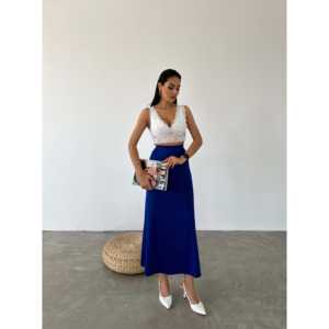 Satin for Scuba Flared <b>Skirt</b> with <b>Elastic</b> Waist-Scuba Flared Satin <b>Skirt</b> - Product Image 2