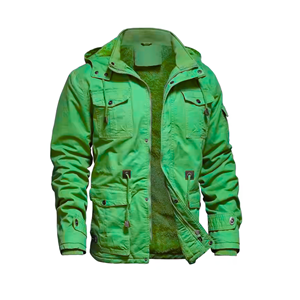 Mens Vintage Winter <b>Jacket</b> 100% Cotton Outerwear Detachable Hood <b>Fleece</b> <b>Lining</b> Stand Collar Zipper Closure OEM Service Available - Product Image 5