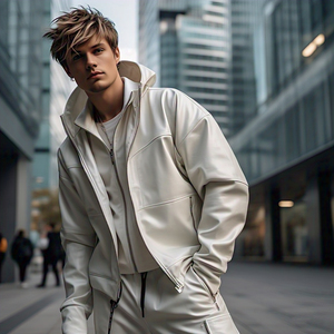 Veste baggy en cuir PU pour hommes Vestes en cuir zippées à col montant pour hommes Veste en cuir PU vintage pour hommes - Product Image 3