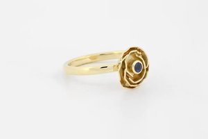 Anillo de Plata de Ley 925 con Baño de Oro, Diseño de Flor con Zafiro Azul, Corte Redondo, para Boda o Compromiso, Venta al por Mayor - Product Image 2
