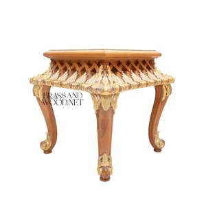 Mesa Auxiliar Cuadrada Baja de Lujo con Incrustaciones Geométricas Intrincadas y Trabajo de Madera con Hojas de Oro para Decoración de Palacios - Product Image 3
