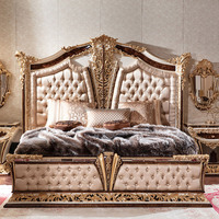 Lit en bois massif sculpté de style européen, meubles classiques de villa, luxe français, lit king size pour chambre à coucher